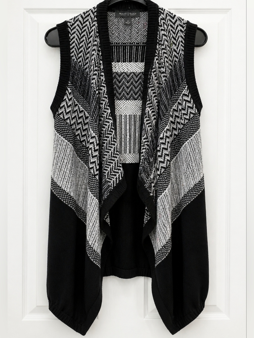 Banana Republic Waterfall Cardigan Black Gray Draped Open Front Hi Low Sleeveles